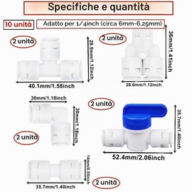 HAXIHA 5m Blu Tubo di Alimentazione Dell'acqua1/4" Raccordo Filtro Acqua Ad Osmosi Inversa adatto per Connessione Rapida frigoriferi,Reverse Osmosis Systems,Y+T+I+L Combo+Valvola di Intercettazione