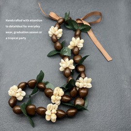 Hawaiian Leis Kukui Nut Beads Necklaces, Elegant and Fashionable Kukui Nuts Lei Necklace for Men Women Luau Graduate Gift, Luck Symbolization (Brown)