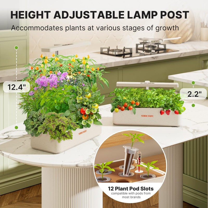SUNCOZE Hydroponics Growing System Kit 12 Pods, 24W LED Grow