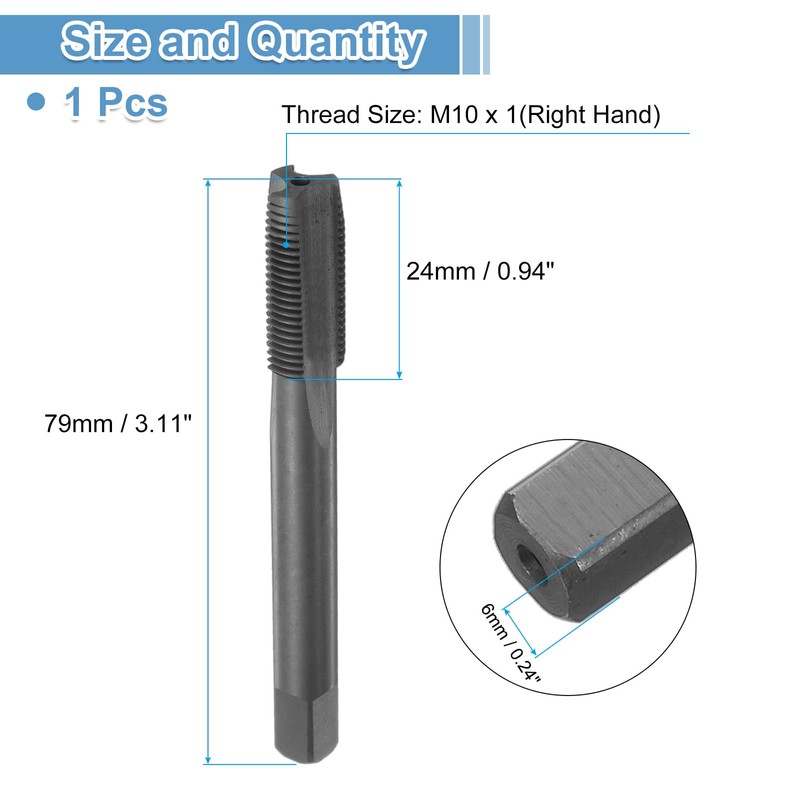 sourcing map Straight Flute Screw Taps M10 x 1 H2