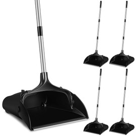 Maxcheck 4 Pcs 37 Inch Lobby Dust Pan Bulk Upright Lobby Dust Pan Plastic Commercial Dustpan with Long Handle Upright Standing Dustpan Heavy Duty for Lobby Office Home Indoor Outdoor Use (Black)