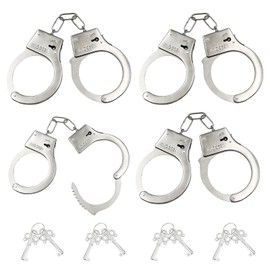 4 Pieces Toy Handcuffs with 4 Keys Handcuffs Children's Metal Handcuffs for Police Play Theme Party Props Game for Children (Silver)