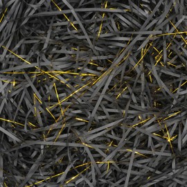 HMJIA Crinkle Paper Filler 1lb/16oz Shredded Paper for Gift Baskets Raffia Grass for Christmas Basket Filling for Birthdays Weddings Anniversaries Valentines Day (Black + Gold, Straight)