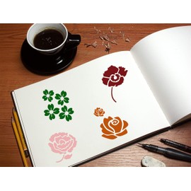 Stencil1 Four Flowers Stencil, Garden Stencils 11 x 8.5 Inches for Painting, Wall Art, DIY at Home and Used for Decor, On Fabric, Glass, T-Shirt, Paper, Floor and Wood - Reusable