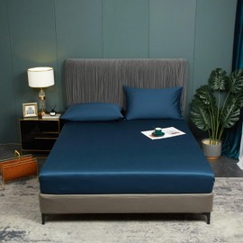 Luofanfei Bamboo Lyocell Fitted Sheet 140 x 200 cm Petrol Box Spring Bed Terry Cloth Topper Shiny Bamboo Fibre Pattern Flat Sheet 140 x 200 cm Plain Fitted Sheets for High Mattresses up to 25-30 cm