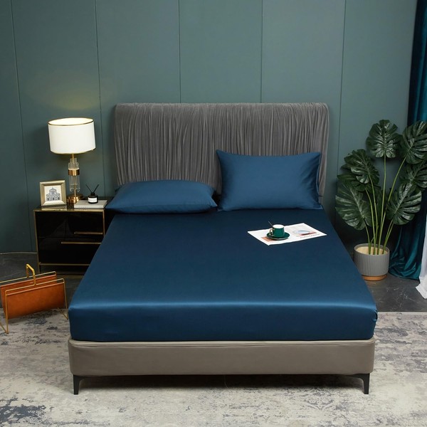 Luofanfei Bamboo Lyocell Fitted Sheet 140 x 200 cm Petrol
