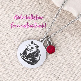 Opossum Necklace Possum Jewelry for Women18K Gold or Silver Plated with Birthstone and Adjustable Length Chain Gift for Animal Lover