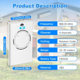 2PCS 868MHZ Garage Door Hand Transmitter Compatible with FAAC Garage Remote 4 Channels XT4 868 SLH LR, XT4 868 SLH, XT2 868 SLH, XT2 868 SLH LR,White
