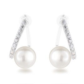Schöner-SD Stud Earrings with Freshwater Pearl and Cubic Zirconia 925 Silver, Silver
