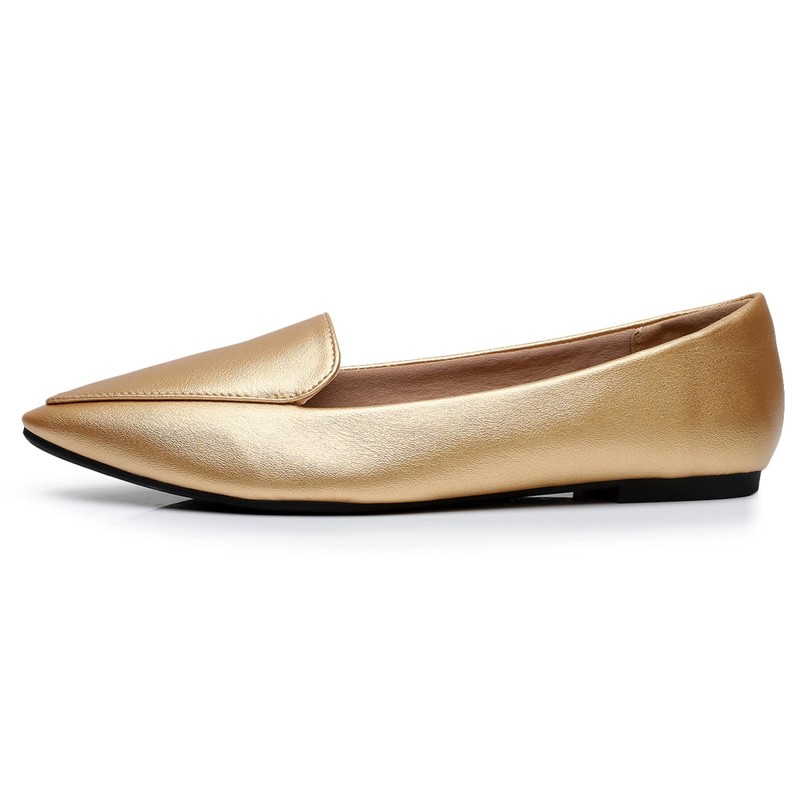 VenusCelia Funkier Zapatos planos para mujer, Dorado Pu, 6 US
