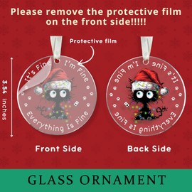 Funny Christmas Ornaments 2025 - Its Fine Im Fine Everythings Fi ne Ornament - Black Cat Ornament, Grumpy Cat Ornament, Funny Cat Gifts for Women, Men - Glass Cat Decoration