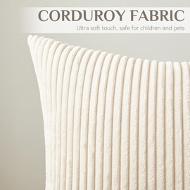 Softalker Decorative Throw Pillow Covers 18 x 18, Set of 4, Soft Corduroy Solid Striped Pillow Cover, Modern Decor Cushion Pillow Cases for Couch Sofa Bedroom Living Room, Caramel