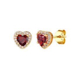 KeyStyle Garnet Birthstone Earrings for Women,Heart Stud Earrings with 925 Sterling Silver Posts & Push Backs,Small Dainty Cubic Zirconia Stud Earrings 5mm Birthday Jewelry with Gift Box