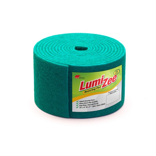 Green Scrubbing Pad Roll 19ft Economy Size Medium Duty Abrasive Scrub Sponge Scouring Pads 19ft x 6in x 0.3in (6m x 15cm x 8mm) Scrubby Tough Stains Cleaning Pans Dishes Stoves Bathroom Sinks Grills