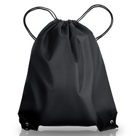 AKHTART Drawstring Bags, Unisex Swimming Bag, Large PE Bag, Sports Backpack, Waterproof Gym Sack - Suitable for School/Beach/Holidays/Travel/Swimming and Various Activities (Black)