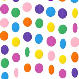 FUIPVGI Pack of 4 Round Paper Garland, Colourful Decorative Paper Garland, Colourful Circle Dots, Hanging Rainbow Garland, Paper Garland, Round Circle Banner, Birthday Party Decoration, Girls and Boys