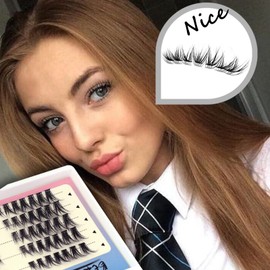 Bluesmurfs Individual False Lash, Cat Eye & Foxy Eye Lashes, DIY Faux Mink Natural Look Fake Eyelashes, 70 Individual Lash Clusters, 8-16mm