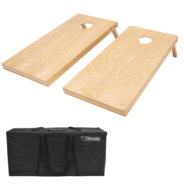 GoSports Regulation Size Wooden Cornhole Set with Natural Wood Finish - Includes Carrying Case