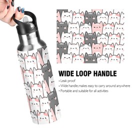 Cute Cats Kittens Water Bottle Kids Insulated Girls Boys Stainless Steel Hot Cold Water Flask with Straw Lid for Sports Gym 20 oz