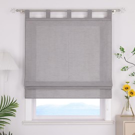 ESLIR Roman Blind with Loops, Plain Curtains, Kitchen, Opaque, Living Room, Ribbon Roller Blind for Windows, No Drilling, Grey, W x H 100 x 140 cm, 1 Piece