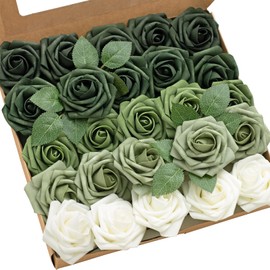 Ling's Moment Ling's Moment Artificial Flowers, 25Pcs 3" Roses in Emerald Green Shades, Realistic DIY Foam Floral Fill for Wedding Bouquets/Centerpieces, Outdoor Party Backdrops, Room/Table, Garden/Pot Decorations