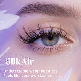 BelleQiana Silk Air Individual Eyelashes​Feather-Light Ultra-Soft Band Lashes, DIY Cluster Lashes 144 Pcs 0.05mm eyelashes individual at Home(Silk Air 02)