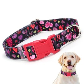 Pretty Dog Collars for Female Dogs, Cute Love Heart Pattern Design Quick Release Buckle Soft Nylon Girl Dog Collars Valentine's Day Gift for Small Medium Large Pet Dogs, Cordate L