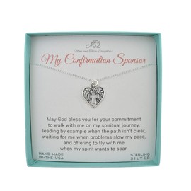 Confirmation Sponsor Necklace for Women. Cross in Heart Charm in Sterling Silver on an 18 Inch Sterling Silver Cable Chain. Confirmation Sponsor Gift. Religious Jewelry. Necklaces for Women.