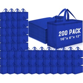 Windyun 200 Pcs Reusable Grocery Bags Large Non Woven Shopping Bags Foldable Portable Tote Carryall Bulk(Blue)