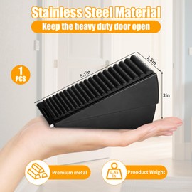 Adjustable Heavy Duty Door Stopper,Tall Door Stop for Bottom of Doors,Stainless Steel 3 Inches Large Wedge Stopper, Spring Non-Slip Rubber,Suit for Doors Clearance of 0.2"-3",Black