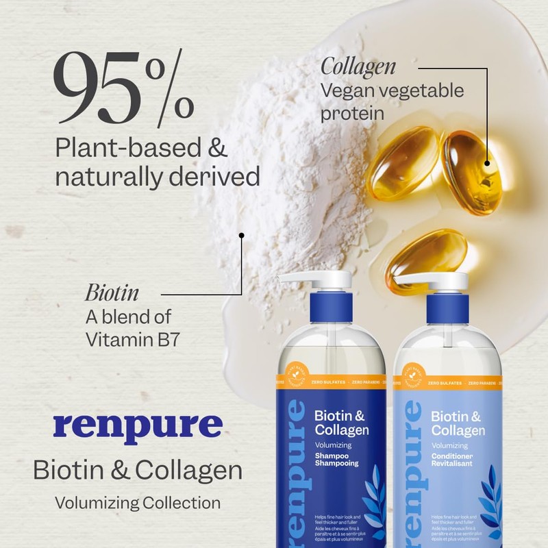 Renpure Biotin & Collagen Shampoo & Conditioner Set, Plant- Based