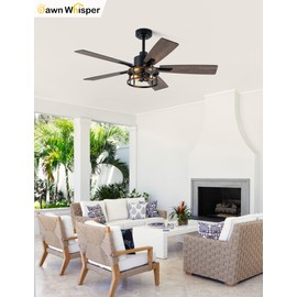 Farmhouse Ceiling Fans with Lights 52 Inch Black Caged Rustic Ceiling Fan for Bedroom Living Room and Patio Reversible Quiet DC Motor 6 Speeds