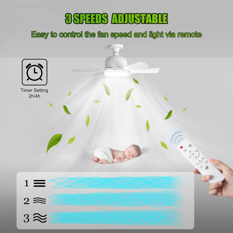 Socket Ceiling Fan Light with Remote and 1 Socket Extender,