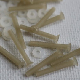 50 x Glass Filled Reinforced Super Nylon Countersunk Machine Screws, M3 x 25mm, Plastic Nuts and Bolts, Washers, (3/32 x 1 in)