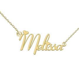 GR35Z9 Melissa Name Necklace with Heart 18K Gold Plated Stainless Steel Initial Pendant Necklace for Women