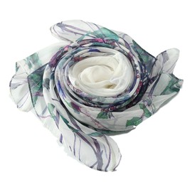 JWSilk Long Silk Chiffon Scarf Floral Print, White