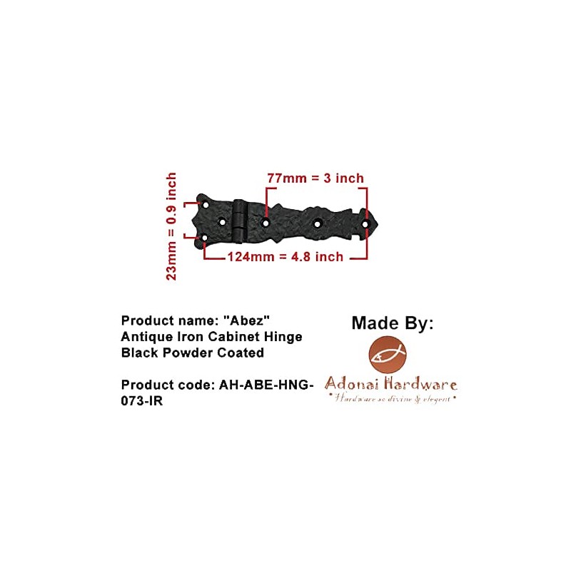 Adonai Hardware Abez Antique Cast Iron Cabinet Hinge (5.6" x