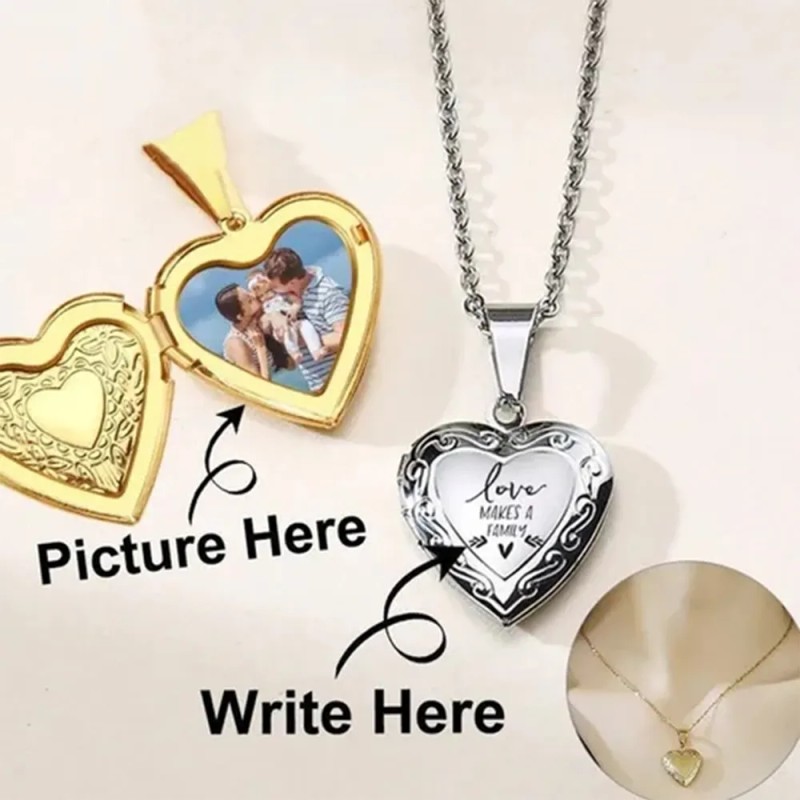 2pzs Collar Dije Corazón Para Parejas Fotos Acero Inoxidable Oro