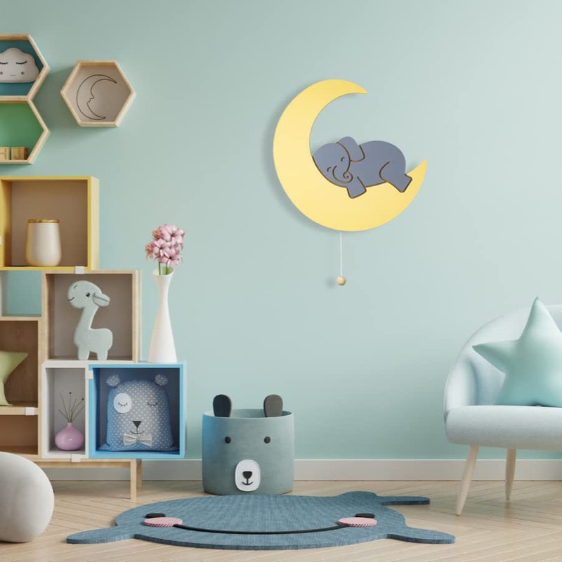 Lumipets Lighted Elephant on Moon, Nursery Night Light, Wall Mounted