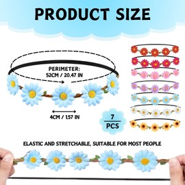KEYRI 7 Pcs Floral Crown Wreath Boho Headpiece Daisy Flower Hair Bands Garland Garland Headpieces Festival Hair Accessories for Bridal Women Girls Hippie Wedding Party Beach (Multicolor, One Size)