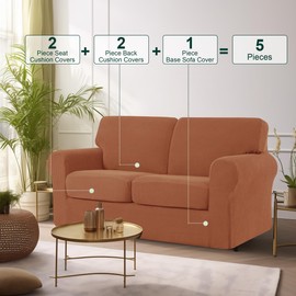 CHUN YI 5 Piece Loveseat Covers, Stretch Couch Covers for 2 Cushion Couch with Separate Backrest and Cushion Covers, Anti-Slip Washable Furniture Protector for Dogs Pets (Medium, Brick)