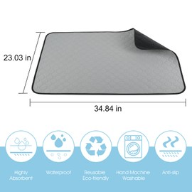 Washable Pee Pads for Dogs, Pee Pads Waterproof Potty Training Pad for Dogs, 89.5*59.2cm(34.5"x23"), Rusableable Pee Pads Non-Slip Pee Pad Suitable for Puppies and Cats,Grey 2 Pack