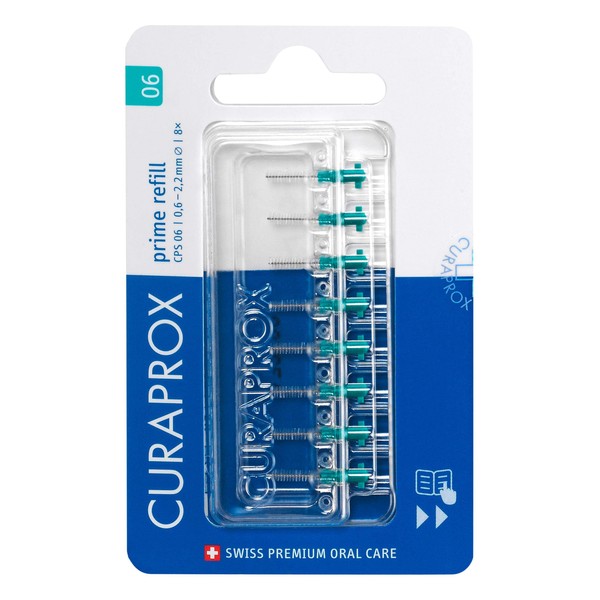 Curaprox CPS 06 Prime Refill Interdental Brushes, Turquoise, 8 Count