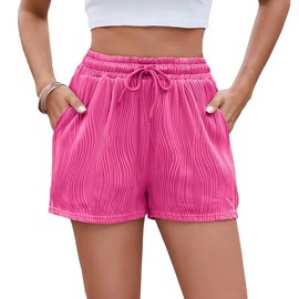 OBTONABC Summer Pants for Women 2025 Trendy Elastic Waist Drawstring Shorts with Pockets Beach Outfits Vacation Boho Clothes
