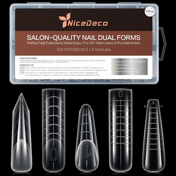Nicedeco Poly Extension Gel Dual Nail Forms, 120pcs Nail Molds