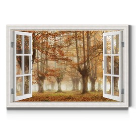 Renditions Gallery Canvas Nature Wall Art Home Paintings & Prints Autumn Misty Forest Romantic Modern Window View Canvas Wall Hanging Decorations for Bedroom Office Kitchen - 12"x18" LT21