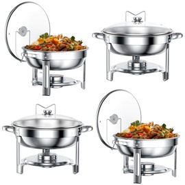 GGIU Chafing Dishes for Buffet Set: 100% Pre-installed Chafers for Catering - Round Chafing Dish Buffet Set with Lids | Chafers and Buffet Warmers Sets | Serving Food Warmer | Chafers Servers Sets