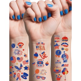 4th of July Decorations Temporary Tattoos 100 PCS Gold Foil Patriotic Tattoos Red White and Blue Party Supplies Fourth of July Accessories USA Flag Memorial Day Independence Day Labor Day Party Favors
