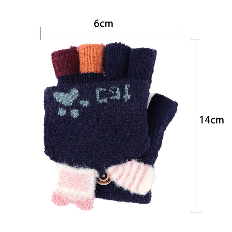 AfinderDE Children's Mittens Girls Boys Removable Flap Knitted Gloves Mittens