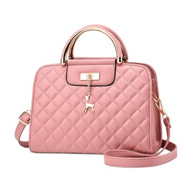 DIRRONA Women Fashion Handbags Shoulder Bags for Ladies Casual Travel Messenger Bag Work Party Dating Top Handle Handbags Pu Leather Shopping Crossbody Bag with Cute Deer Pendant Pink
